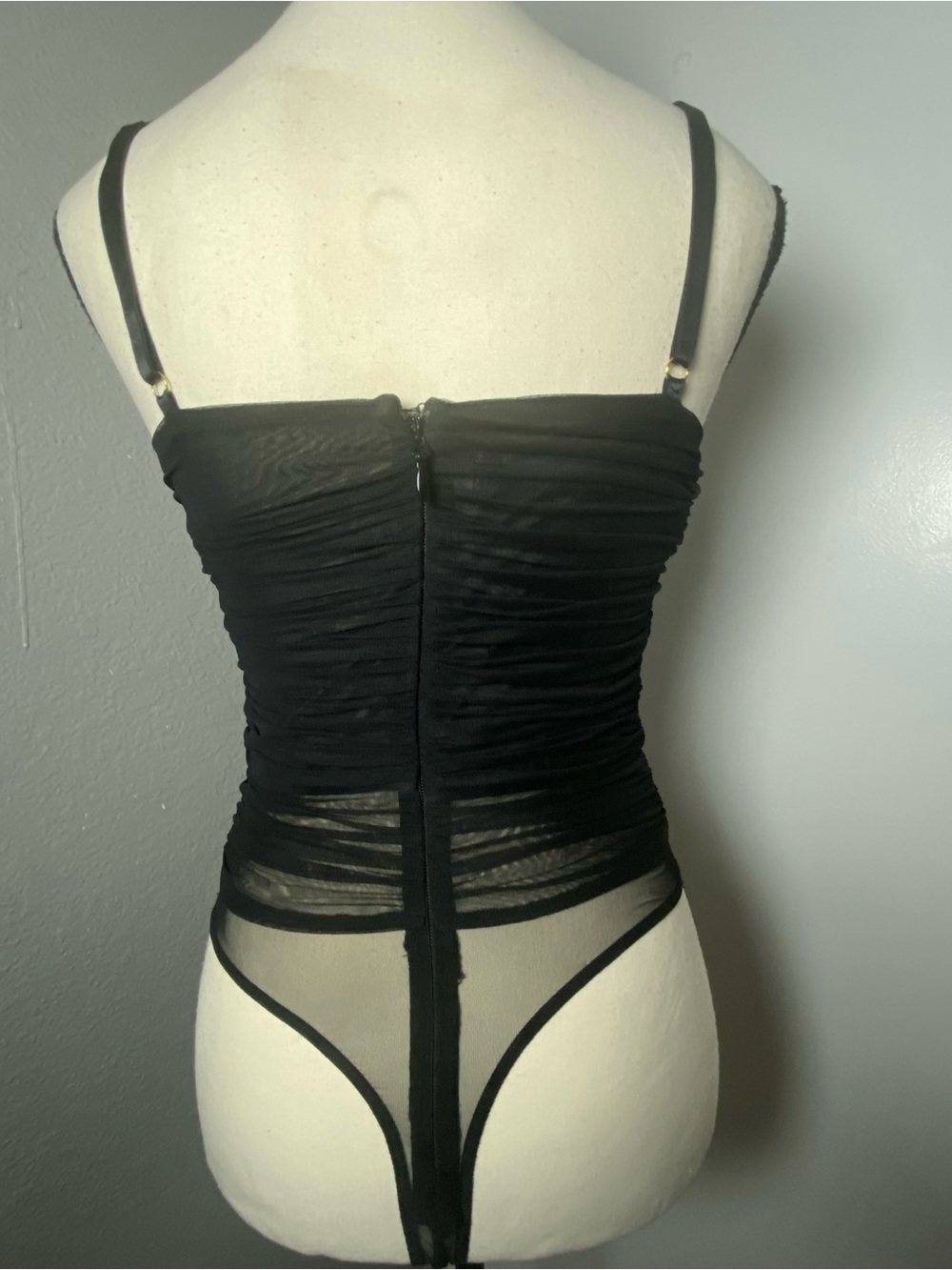 House of CB Black Ruched Mesh Corset Bodysuit Size Small - Picture 6 of 9